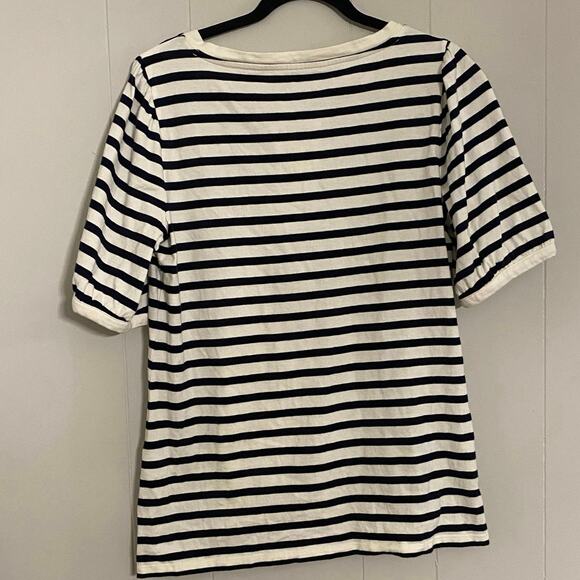 Talbots‎ Brenton Stripe Blue White Short Sleeve Tie Front Tunic 100% Cotton Med - Picture 2 of 6